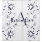 Blumiges personalisiertes Monogramm Name in Blau Duschvorhang (Vorderseite)