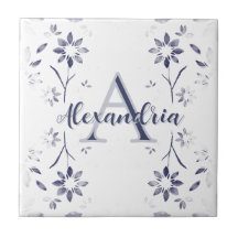 Blumiges personalisiertes Monogramm Name in Blau