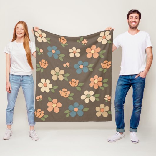 Blumiges Pfirsich-Cream-Blau Fleecedecke (Beispiel)