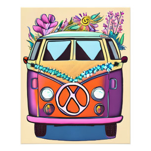 Blumiges Retro-Hippie-Van-Vintage-Art Fotodruck
