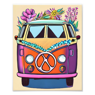 Blumiges Retro-Hippie-Van-Vintage-Art Fotodruck