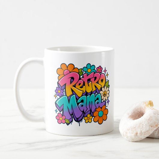 Blumiges Retro Mama Kaffeetasse (Mit Donut)