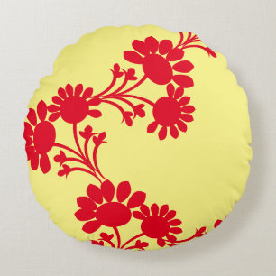 Blumiges reversibles Gelb-Rot Rundes Kissen