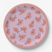 Blumiges Rosa Blumen Wiederholungsmuster Süß Mädch Pappteller (Vorderseite)