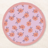 Blumiges Rosa Blumen Wiederholungsmuster Süßes Mäd Runder Pappuntersetzer (Vorderseite)