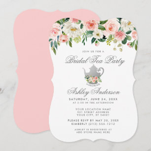 Blumiges Rosa-Brautjungfern-Tee-Party-Silber-Einla Einladung