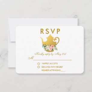 Blumiges Rosa Goldenes Brautabschied-Teeparty-RSVP RSVP Karte