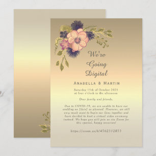 Blumiges rosa-goldenes Online-Hochzeitseinladung Einladung