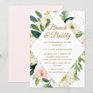 Blumiges Rosa Hauch Gold Brunch Und Sprudelnd Einladung