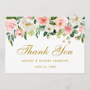 Blumiges Rosa Hauch Gold Hochzeit Danke