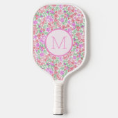 Blumiges Rosa Orange Vorzeigebar Damenanfangsbuchs Pickleball Schläger (Rückseite)