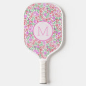 Blumiges Rosa Orange Vorzeigebar Damenanfangsbuchs Pickleball Schläger (Vorderseite)
