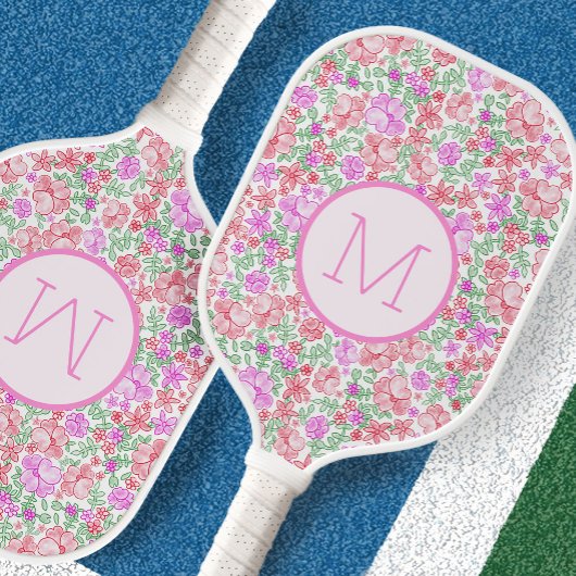 Blumiges Rosa Orange Vorzeigebar Damenanfangsbuchs Pickleball Schläger