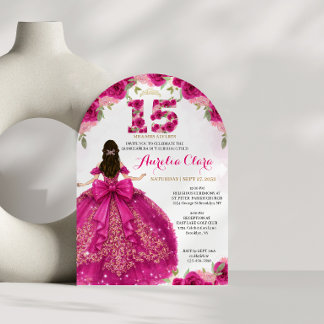 Blumiges Rosa Prinzessin Coquette Quinceanera Torb Einladung