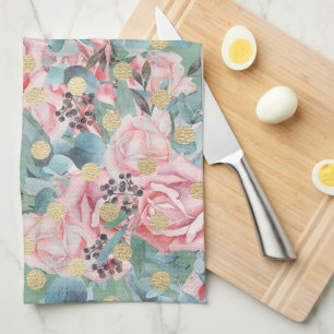 Blumiges rosa Roségold Punkte Vintage Grün Blau Geschirrtuch