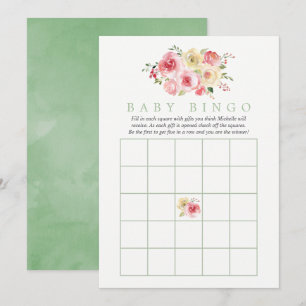 Blumiges Rosa und Salbei Baby Shower Baby Bingo Einladung