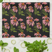 blumiges Rosa und Schwarz Geschirrtuch (Gefaltet)