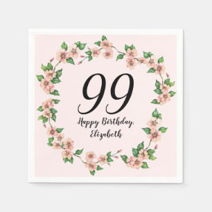 Blumiges Rosa zum 99. Geburtstag Serviette