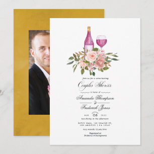Blumiges Rosé und Gold Weinverkostung Paare-Sprude Einladung