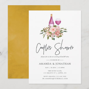 Blumiges Rosé- und Gold-Weinverkostungs-Paar-Showe Einladung