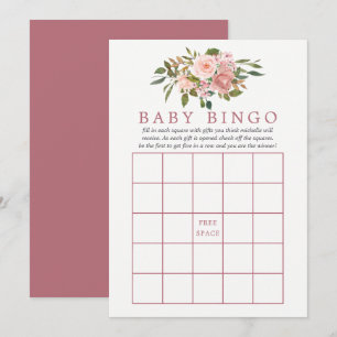 Blumiges Rosé und Roségold-Baby-Party Baby-Bingo Einladung