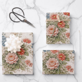 Blumiges Roségarten-Erbstück-Muster Geschenkpapier Set