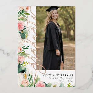 Blumiges Roségold Abschlussfoto Abitur Folieneinladung
