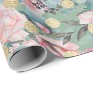 Blumiges Roségold-Pünktchen-Blumenmuster im Vintag Geschenkpapier