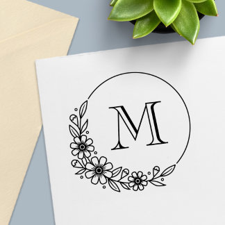 Blumiges rundes Rahmeninitial-Monogramm Permastempel