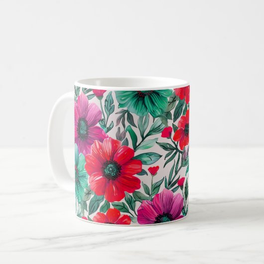 Blumiges rustikales Mode-Retro-Muster Kaffeetasse (Vorderseite Links)