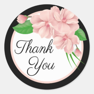 Blumiges Schwarz Danke Rosa Blumen Hochzeitsfeier Runder Aufkleber