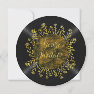 Blumiges schwarzes Gold Vinyl-Schallplatte Dj Gebu Einladung