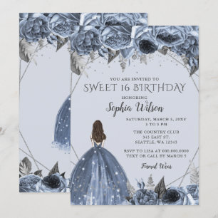 Blumiges silbernes staubblaues Spakle-Kleid Sweet Einladung