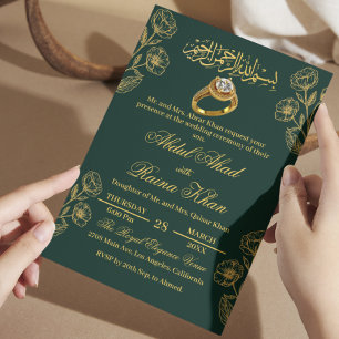 Blumiges Smaragd-Gold Muslimisches Islamisches Ver Einladung