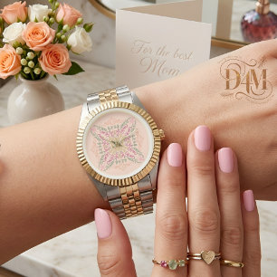 Blumiges Soft Pfirsich Kaleidoskop Schrift Beste M Armbanduhr