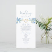 Blumiges Staubblaues Hochzeitsprogramm (Stehend Vorderseite)