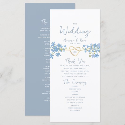 Blumiges Staubblaues Hochzeitsprogramm (Vorne/Hinten)