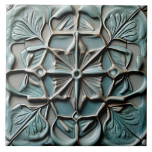 Blumiges Teal Türkis Faux Relief Blumen Kreuz Fliese