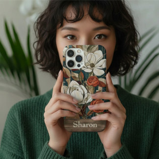 Blumiges Telefon-Case mit Buntglas-Optik und perso iPhone 16 Hülle