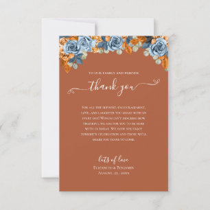 Blumiges Terrakotta-Herbst-Navyblau-Rost-Hochzeit- Dankeskarte