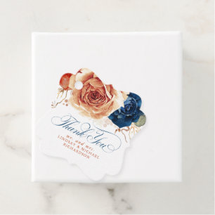 Blumiges Terrakotta-Navy-Blau-Boho-Hochzeits-Danke Geschenkanhänger