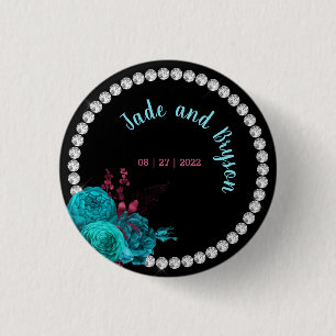 Blumiges Türkis und Mauve Elegantes Rhinestone Button
