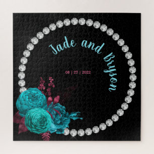 Blumiges Türkis und Mauve Elegantes Rhinestone Puzzle