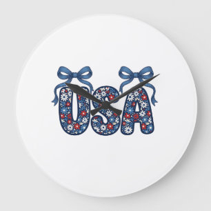 Blumiges USA-Band patriotisches Vektordesign_1 Große Wanduhr
