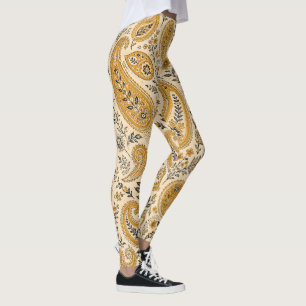 Blumiges verbranntes orangefarbenes Paisley Leggings