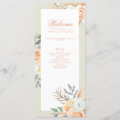 Blumiges Vintage-Boho-Pfirsich-Hochzeitsprogramm (Vorderseite)