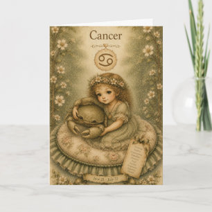 Blumiges Vintage-Essenz-Tierkreiszeichen Krebs Karte