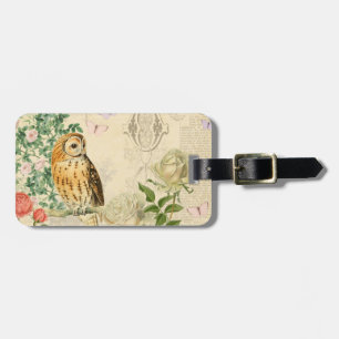Blumiges vintage Eulen-Gepäckanhänger-Tag mit schö Gepäckanhänger