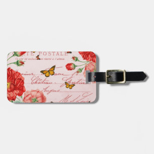Blumiges vintage-Gepäckanhänger mit roten Rosenblu Gepäckanhänger