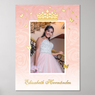 Blumiges Vintage-Kronen-Foto in Rosa-Roségold Foliendrucke